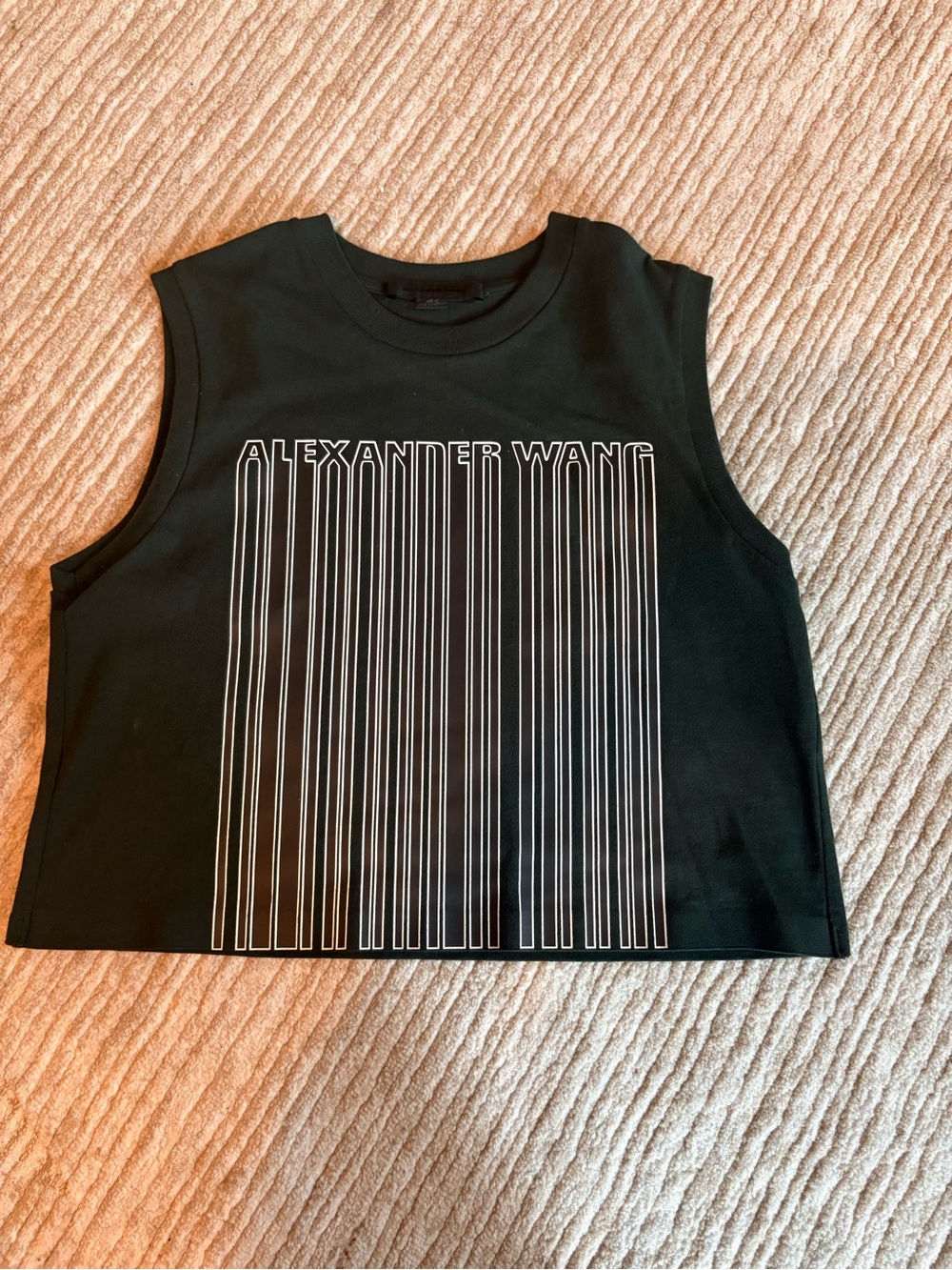 Alexander Wang Green Crewneck Muscle Tee Barcode Logo XS
